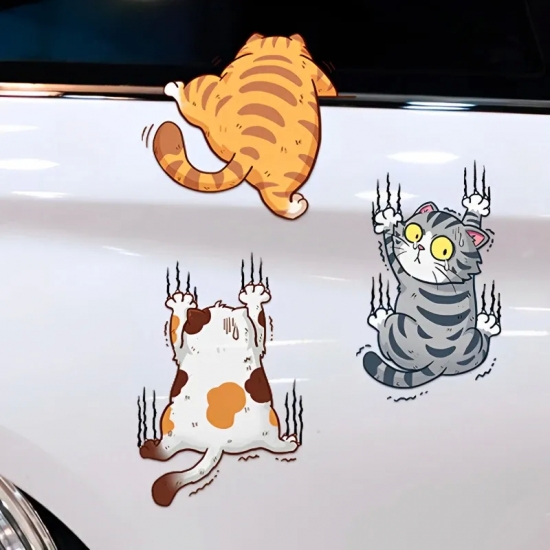 3pcs Funny Pet Cat Car Sticker Climbing Cats Animal Styling Stickers Decoration Car Body Creative Decals Decor Accessories