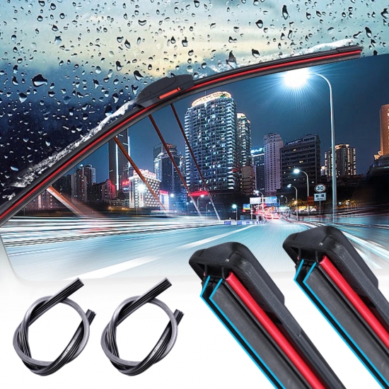 Universal Car Windshield Wiper Blades Double Layer Soft Rubber Automotive Replacement Wipers Easy to Install 16-quot; 18-quot; 22-quot; 24-quot; 26-quot;