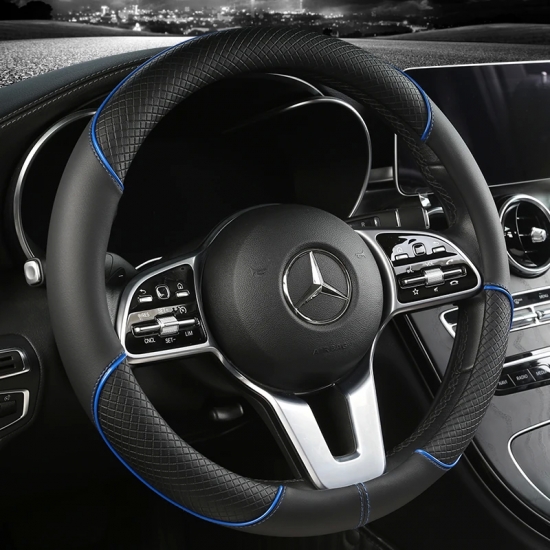 Full leather stitching line car steering wheel cover, Three-dimensional anti slip, Timple and fashionable- Suitable for car deco