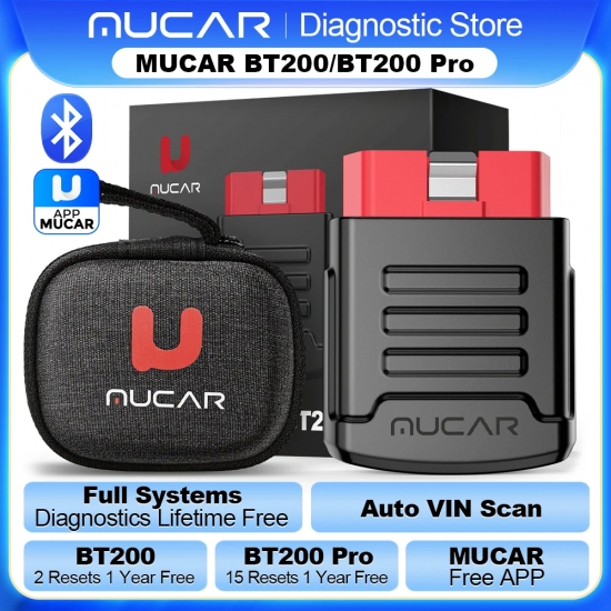 MUCAR BT200-BT200 Pro OBD2 Bluetooth Diagnostic Tool Full System Diagnose Oil SAS 15 Reset OBD 2 Scanner for All Car Code Reader