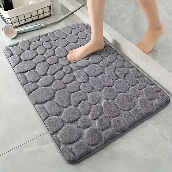 3D Non Slip Bathroom Mat Cobblestone Embossed Bath Mats Absorbent Doormat Carpet Door Floor Mats Machine Washable Quick Drying