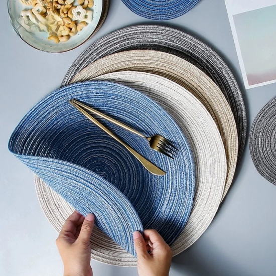 6pcs Round Table Mat Woven Ramie Placemats Anti Slip Dining Table Mats Non-Slip Tableware Bowl Pads Kitchen Drink Cup Coasters