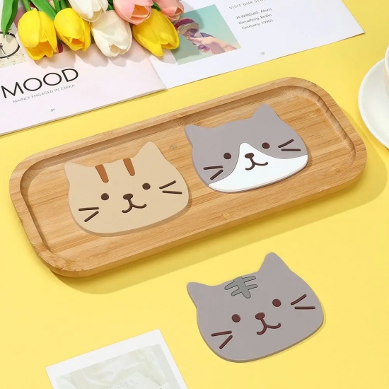 Non-slip Cat Shaped Silicone Cup Mat Holder Coffee Tea Drinks Cartoon Coaster Hot Drink Stand Kitchen Insulated Pad Accessories