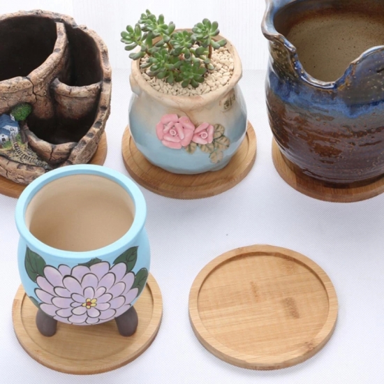 Multi Bamboo Tray Wood Saucer Flower Pot Tray Cup Pad Coaster Plate for Kitchen Decorative Plate Creative Coaster Coffee Cup Mat