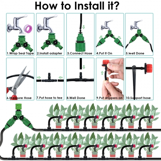 KESLA Garden Drip Irrigation Automatic Watering System Kit 1-4-- Nozzles for Bonsai Pot Plant Lawn Flower Vegetable Greenhouse
