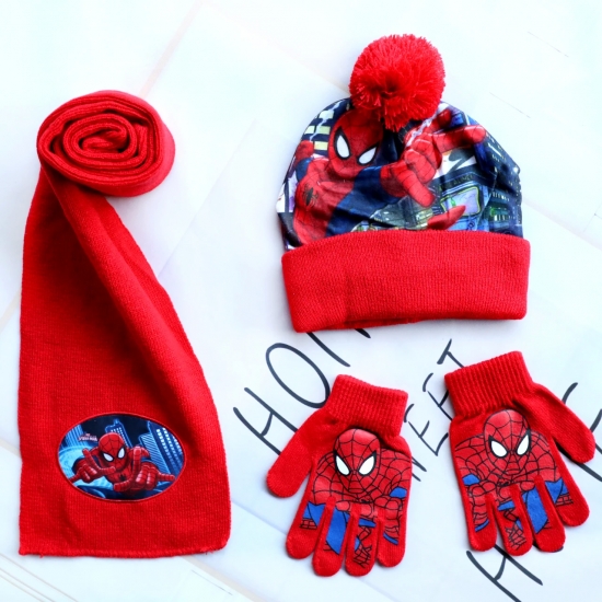 New Autumn Winter Children Hat SpiderMan Red Halloween Cartoon Scarf Hat Glove Warm knitted hat Boy Girl Cap Child Christmas Hat