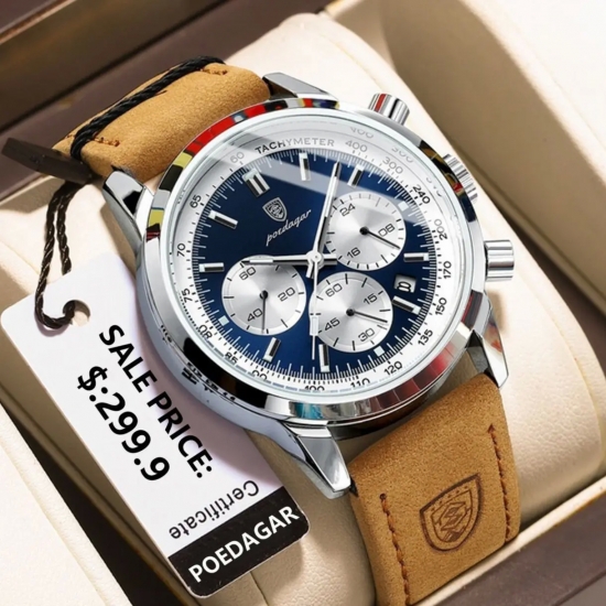 POEDAGAR Luxury Man Watch High Quality Waterproof Chronograph Luminous Men-s Wristwatch Leather Men Quartz Watches Casual Clock
