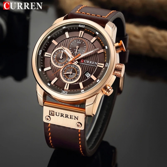 CURREN Brand Watch Men Leather Sports Watches Men-s Army Military Quartz Wristwatch Chronograph Male Clock Relogio Masculino