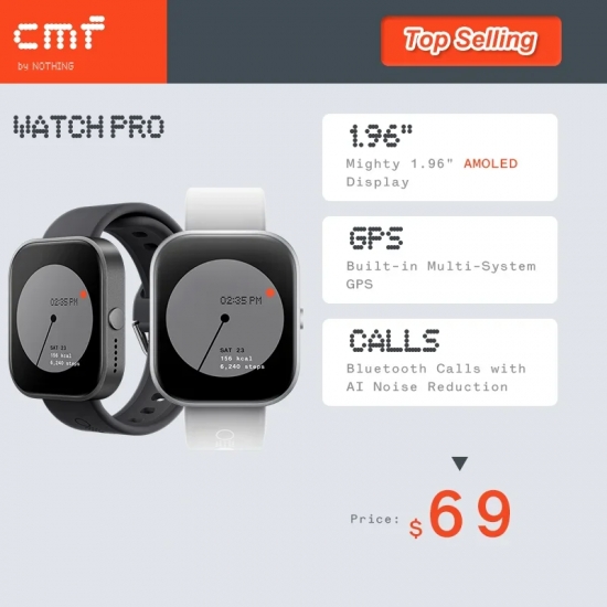 Global Version CMF by Nothing Watch Pro 1-96-quot; AMOLED Bluetooth 5-3 BT Calls with AI Noise Reduction GPS Smartwatch CMF watch Pro
