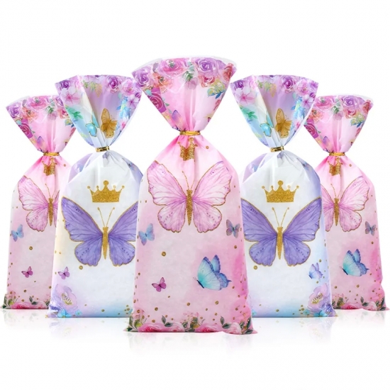 25-50-100pcs Candy Bags Gift Packing Bags Biscuit Butterfly Birthday Party Decorations Gift Candy Bag Baby Shower Party Supplies