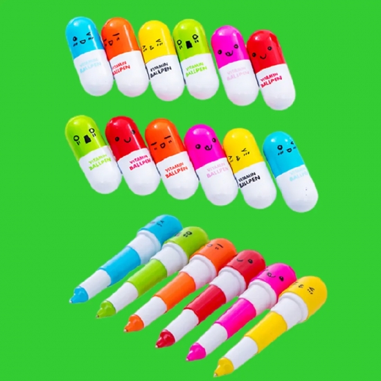 20Pcs Cartoon 6 Colors Retractable Pill Pens Kids Party Supplies Boys Girls Birthday Guest Gift Giveaway Pinata Filler Gift Pack