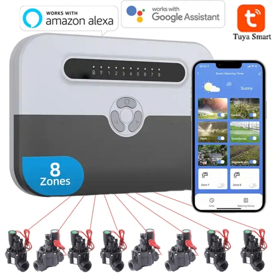 8 Station WiFi Indoor Smart  Sprinkler Controller Irrigation System Remote Control by Phone Works with Alexa