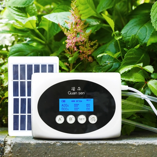 Double Pump Intelligent Drip Irrigation System Water Pump Timer Garden Solar Energy Potted Plant Automatic Watering Device