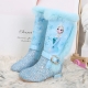 Disney Girls- High Heel Boots Winter Children-s High Sleeve Plush Snow Warm Boots Princess Elsa Long Pink Blue Boots Size 26-37