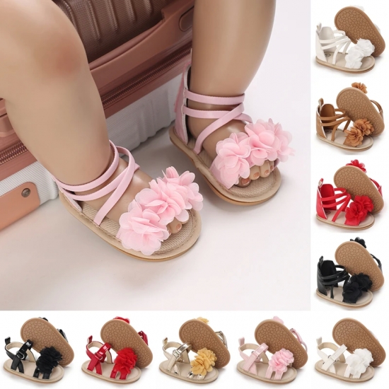 Summer Infant Baby Girl Fashion Shoes Toddler Flats Sandals Soft Rubber Sole Anti-Slip Flower Lace Crib First Walker 0-18M