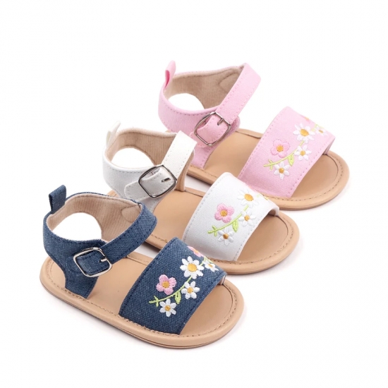 Baby Girl Summer Sandal Embroidery Flower Design for 0-1 Years Old