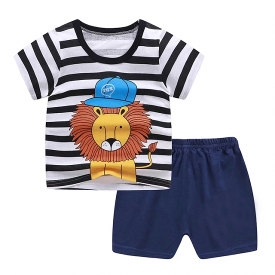 New Arrival Toddler Boy Kids Clothes Lion Print Short Sleeve T-shirt + Shorts 2 Piece Set Baby Boy Girl Cloths Outfit