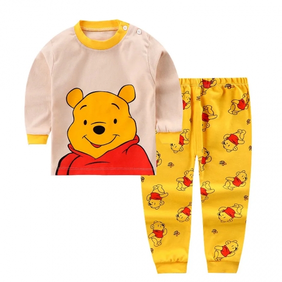 Disney Cartoon Baby Underwear Suit Autumn Clothes Winnie Pooh Printed Children Long Sleeved 2pc-set Pajamas Cotton Kids Outfits