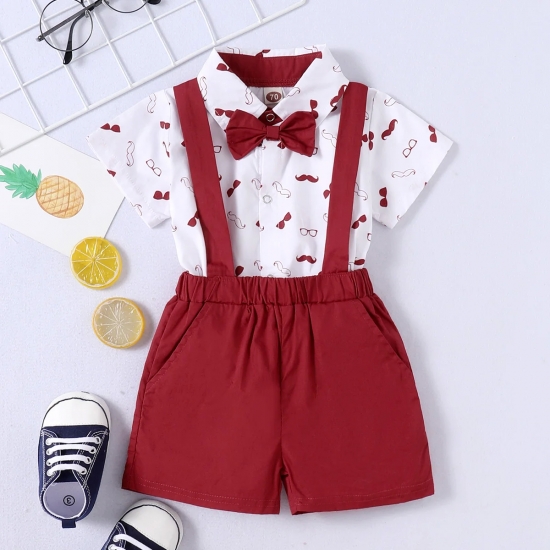 0-24 Months Baby Boys Costumes Short Sleeve Bodysuit with Bow + Suspender Pants Wedding Parties Festivals Gentleman Clothing