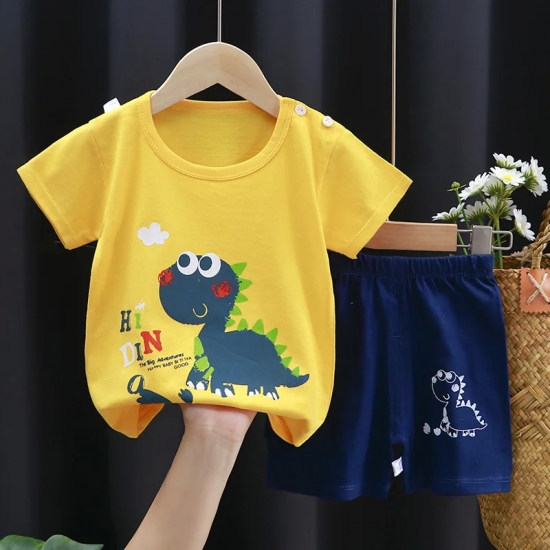 Cartoon Printed Clothing Pure Cotton Home Clothes 2 Piece Suits Toddler Fashion Cute Casual Tracksuits Contrast T-shirt+Shorts