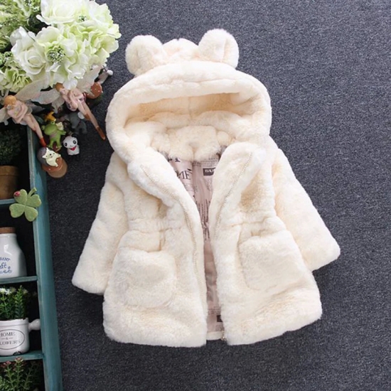 Winter Baby Girls Clothes Faux Fur Coat Fleece Jacket Warm Snowsuit Hooded Parka Children-s Outerwear Autumn Clothing