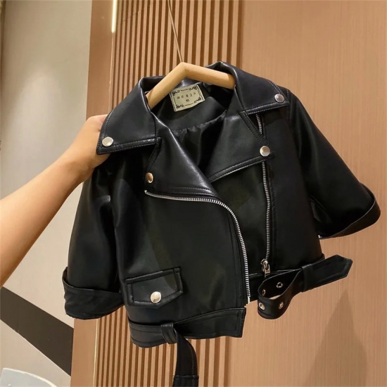 Spring Autumn Boys Leather Jackets For 2-8 Years 2023 New Classics Handsome Baby Boy Pu Outerwear Kids Clothing Zipper Fly Coats