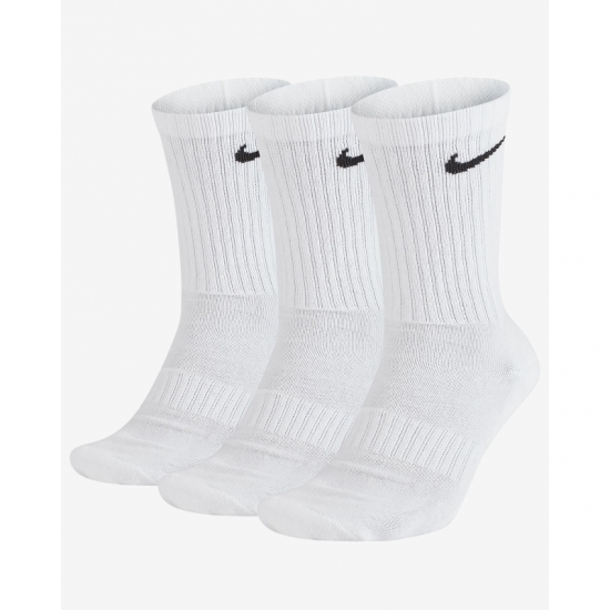Nike Everyday Cotton Cushioned Crew Training Socks with Sweat-Wicking Technology (3 Pair), White, Large