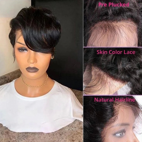 Pixie Cut Wig Transparent Lace Human Hair Wigs For Women Straight Short Bob Wig T Part Lace Wig Prepluck Brazilia Human Hair
