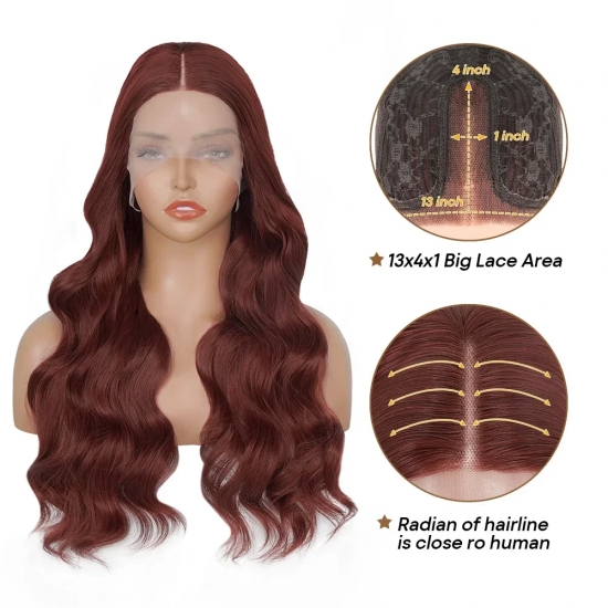 Reddish Brown Lace Front Wigs Synthetic Chocolate Brown Body Wave Wig Omber Red Lace Frontal Wig Pre Plucked With Baby Hair