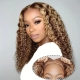 Ombre Highlight Glueless Lace Front Wig Curly Hair Human Hair Water Wave Lace Front Wig 180% High Density Highlight Color 34Inch