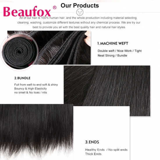 Beaufox Peruvian Hair Bundles Straight Human Hair Weave Bundles Remy Hair Extension Natural Black 1-3-4 Pcs 8-30 Inches