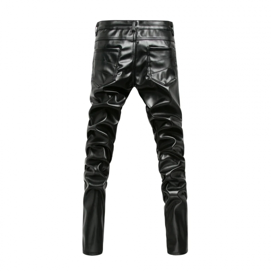 New Winter Men Skinny Biker Pu Leather Pants High Street Fashion Motorcycle Trousers for Male Stage Club Wear