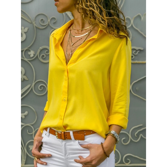 Women Elegant Solid Chiffon Blouse Spring Summer Casual Long Sleeve V Neck Loose Shirt Office Lady Tunics Oversized Tops 2023