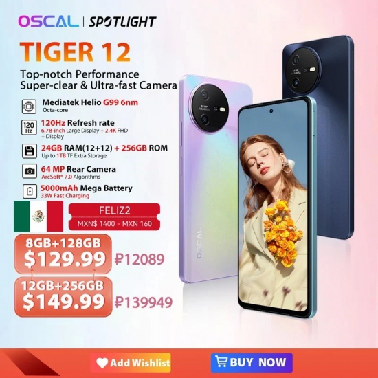 [World Premiere] OSCAL TIGER 12 Smartphone Android13 Helio G99 6-78-- 120Hz 2-4K Display Cell Phone 24GB 256GB 64MP Mobile Phone
