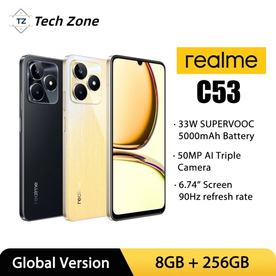 realme C53 33W SUPERVOOC Charge 5000mAh Battery 50MP AI Camera 6-74-quot; 90Hz Display 6GBRAM 128GB ROM Smartphone