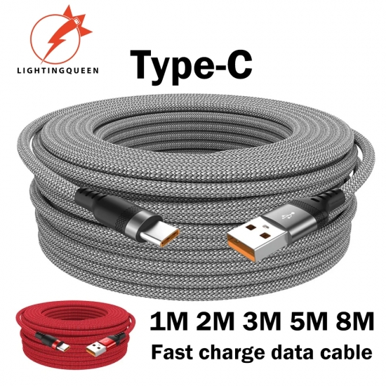 6A Extended USB TYPE-C Cable Braided Data Cable for Samsung Huawei Xiaomi Switch Sony PS5 TYPE-C 8m 5m 3m 2m 1-5m 1m Cable
