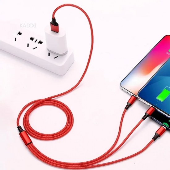 Lovebay 3 In 1 USB Fast Charging Cable Type C Micro IOS Multi Charger Cable for iPhone Huawei Samsung Nylon Braided Cord