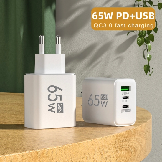 65W 3 Ports GaN USB PD Charger Fast Charging Type C Mobile Phone Adapter Quick Charger 3-0 For iPhone 15 Samsung Xiaomi Huawei
