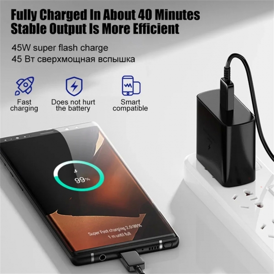Original 45W PD Charger for Samsung Galaxy S22 S23 Ultra Note 10+ 5G USB C Mobile Phone Type C Fast Quick Charging Wall Adapter