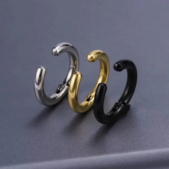 1 Pair Non-Piercing Fake Hoop Earrings Classic Punk Stainless Steel Circle Hoops Clip On Ear Earrings for Women Men Without Hole