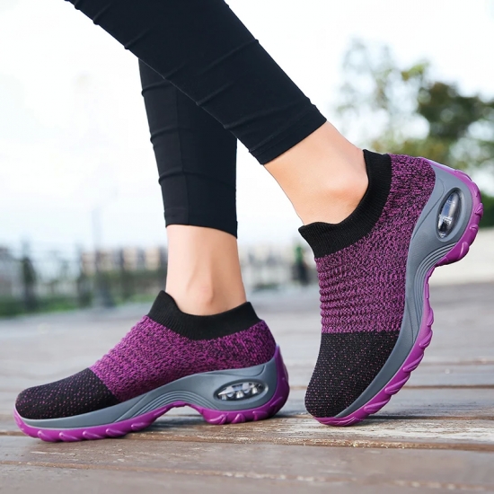 Women-s Casual Sports Socks Sneakers Fashionable Thick Sole Air Cushion, Elevated Sloping Heel Rocking Shoes