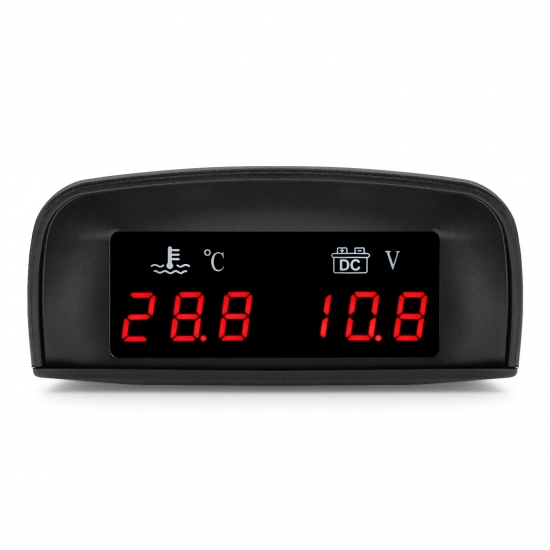 HD Automobile 2-in-1 LCD Instrument Horizontal Celsius Water Temperature Gauge Voltmeter Red Light Digital Instrument DC 12V~24V