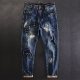 Jeans for Men Cropped Ripped Tapered Male Cowboy Pants with Holes Trousers Broken Torn 90s Streetwear Clothes Y2k 2000s Casual
