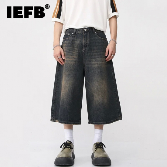 IEFB Korean Style Vintage Men-s Jeans Summer Loose Male Wide Leg Knee Length Shorts 2023 New Washed Fashion Denim Trouser 9A8825