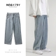 Korean Fashion Men-s Baggy Jeans Classic All-match Solid Color Straight-leg Denim Wide-leg Pants Male Light Blue Grey Black