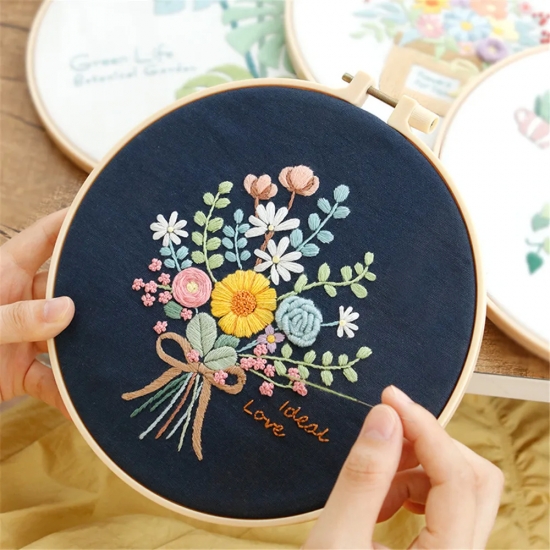 Flower Embroidery Starter Kit DIY Cross Stitch Set for Beginner Plant Printed Sewing Art Craft Painting Home Decor Needle Art
