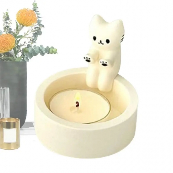 Cute Kitten Candle Holder Warming Paws Cartoon Candle Holder Funny Creative Lovely Scented Heat Resistant Crafts Home Decoration
