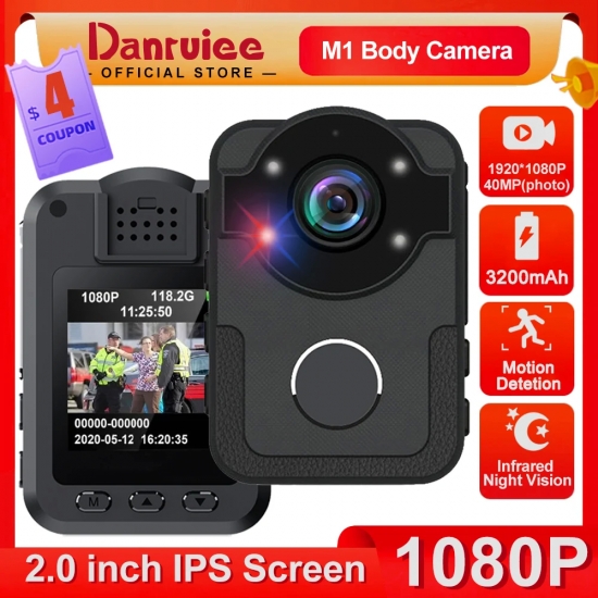 Danruiee M1 Full HD 1080P Body Camera 40MP Police Recorder 3200MAH Battery Bodycam Chest Camera Night Vision Mini Body Cam