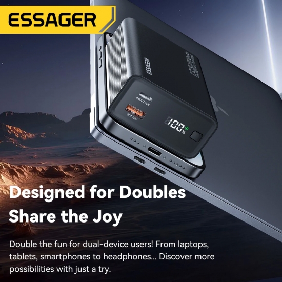 Essager Power Bank 20000mAh Portable PD 65W Fast Charging  Mobile Phone External Battery Powerbank For Phone Laptop Tablet Mac