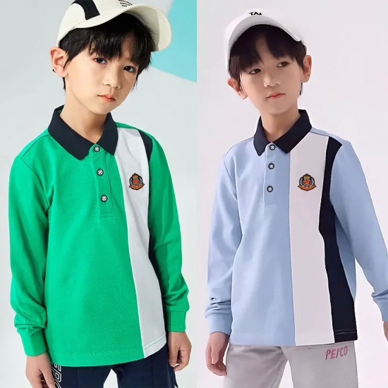 Boys Polo Shirts 2024 Spring Autumn Polo Kids Long Sleeve Tops for Boy Color Contrast Children Sweatshirts Teenager Tees Clothes